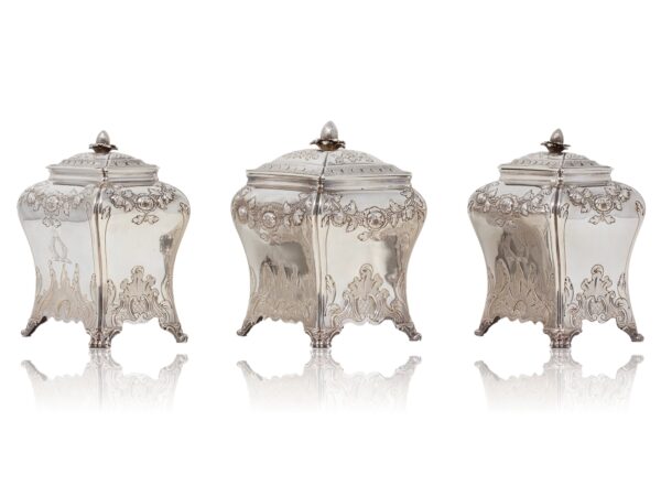 Overview of the two caddies and single sugar caddy by Pierre Gillois