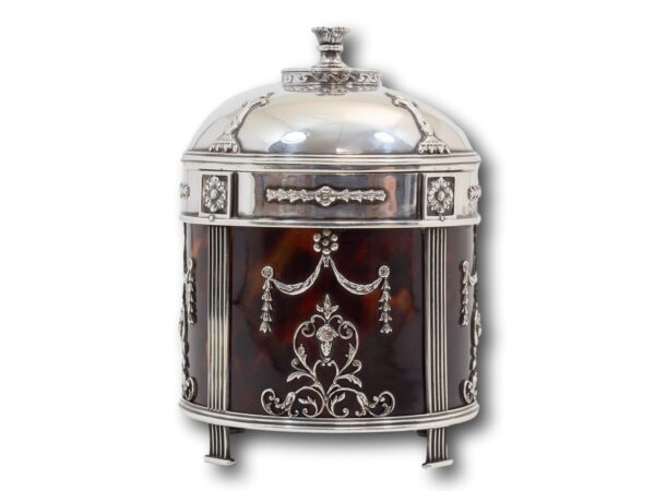 Rear of the Edwardian silver & tortoiseshell tea caddy