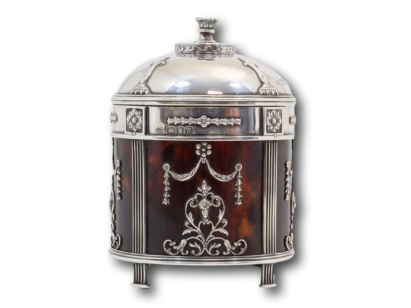 Side of the Edwardian silver & tortoiseshell tea caddy