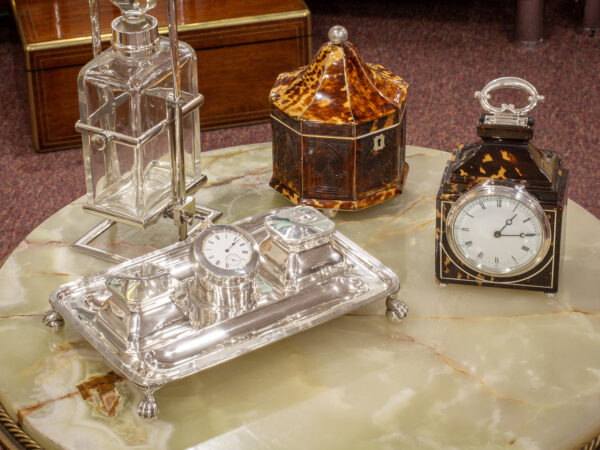 Ink Stand Desk Set in a decorative collectors setting to gauge the scale