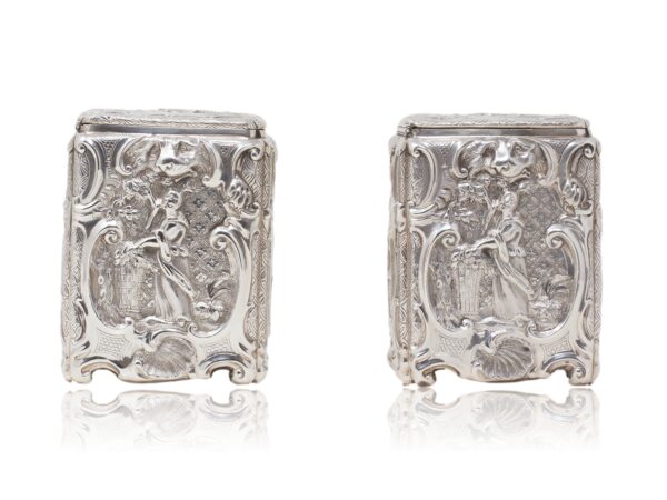 Side of the Victorian Sterling silver tea caddies by Joseph Angell I & Joseph Angell II.