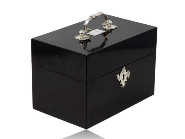 Front overview of the Victorian Ebonised Royal Prize Tea Chest