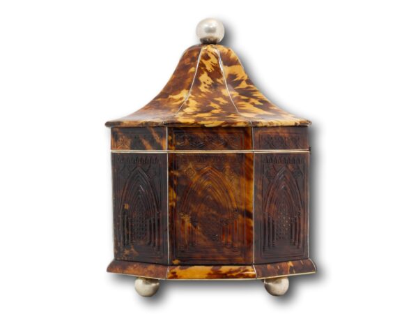 Side of the regency octagonal tortoiseshell tea caddy