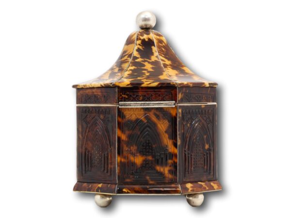 rear of the regency octagonal tortoiseshell tea caddy