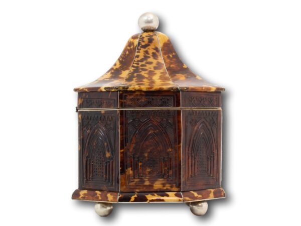 Side of the regency octagonal tortoiseshell tea caddy