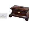 Mahogany Tea Caddy Next to a business card to show its unusually small size