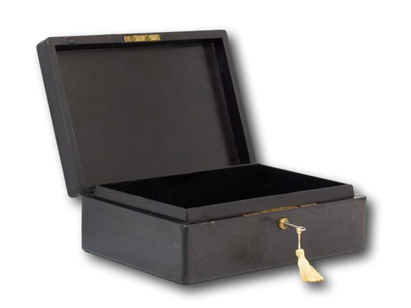 Front overview of the Black Leather Dispatch Box with the lid up