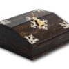 Front overview of the Coromandel & Silver Writing Box by Betjemann with the key fitted
