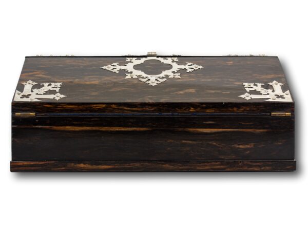 Front of the Coromandel & Silver Writing Box by Betjemann with the key fitted