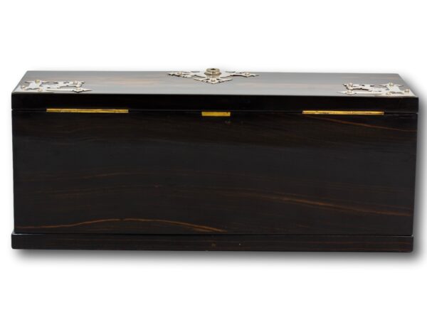 Rear of the Coromandel & Silver Writing Box by Betjemann with the key fitted