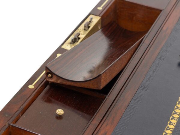 View of the pen tray with hidden brass locking pin