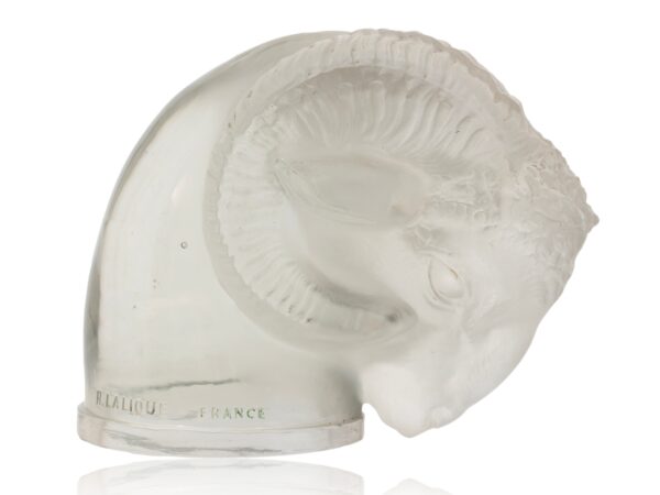 Side of the Rene Lalique Art Deco Rams Head Car Mascot