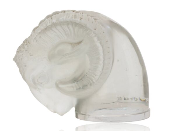 Side of the Rene Lalique Art Deco Rams Head Car Mascot