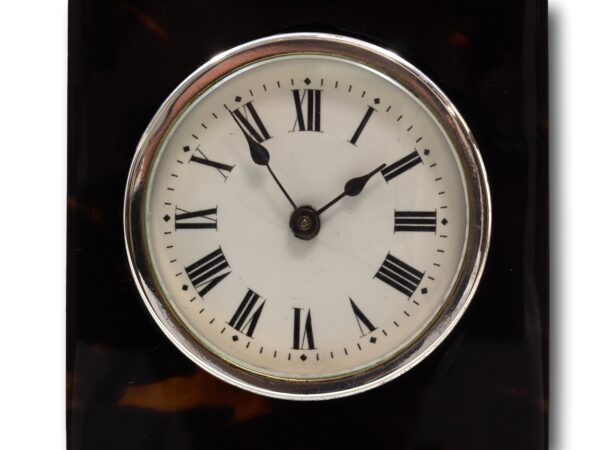 Close up of the white enamel dial with roman numerals