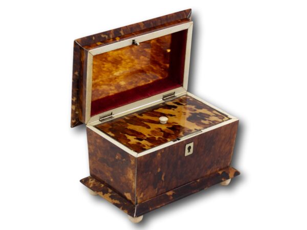 Front overview of the Tortoiseshell Tea Caddy with the lid up