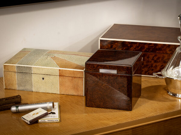 Front overview of the Dunhill Humidor in a decorative setting