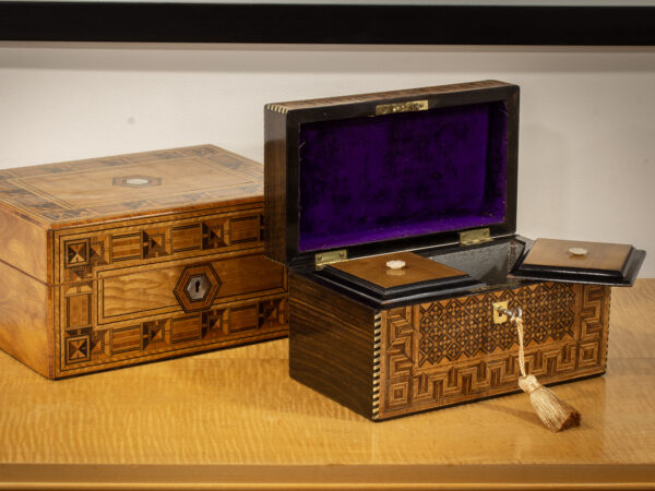 Overview of the Geometric Tea Caddy in a decorative setting