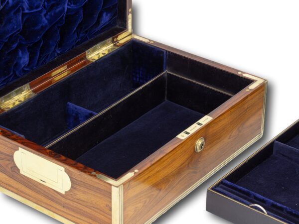 Close up of the of the Antique Kingwood Jewellery Box by Lund jewellery tray and storage