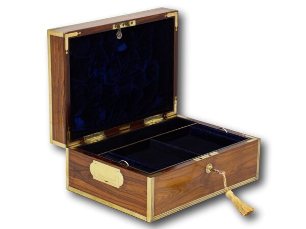 Front overview of the Antique Kingwood Jewellery Box by Lund with the lid up