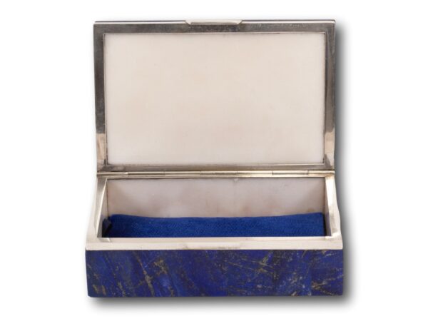 Front of the Art Deco Lapis Lazuli Box Betjemann & Sons with the lid up