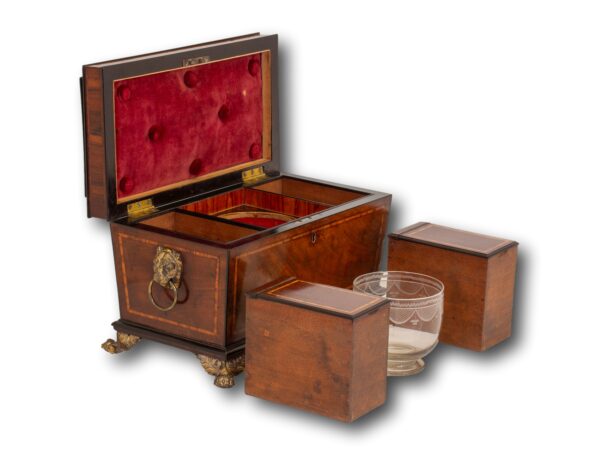 Front overview of the Regency Tea Chest with the lid up and contents removed