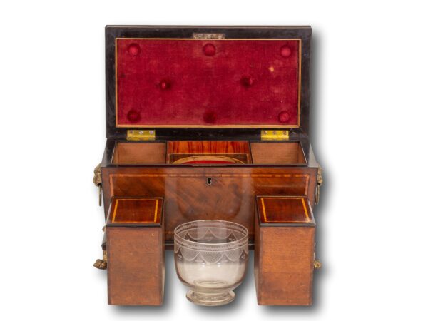 Front overview of the Regency Tea Chest with the lid up and contents removed