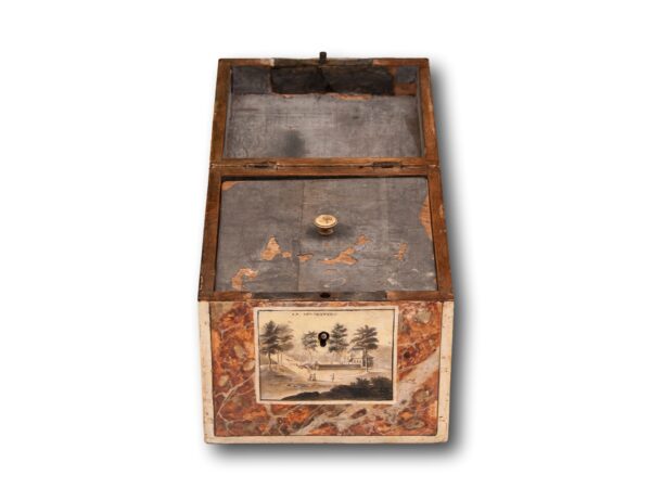 Front of the Antique Belgian Spa Tea Caddy with the lid up
