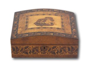 Front of the Antique Amboyna Tunbridge Ware Dog Box