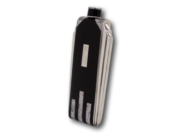 Front overview of the Napier Art Deco Sterling Silver and Enamel Flask