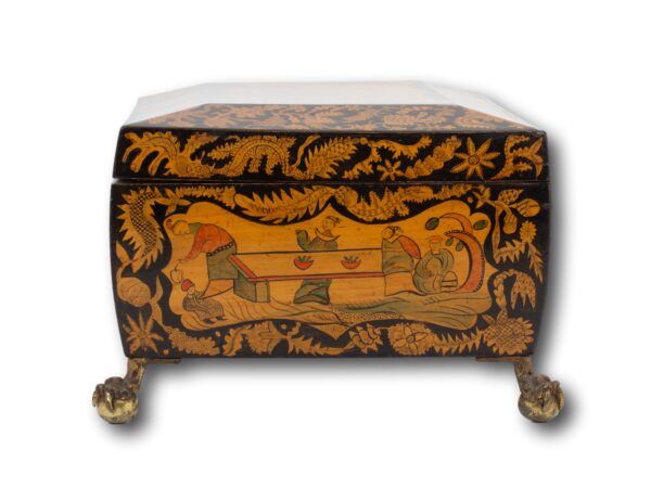 Side of the Regency Penwork Sewing Box