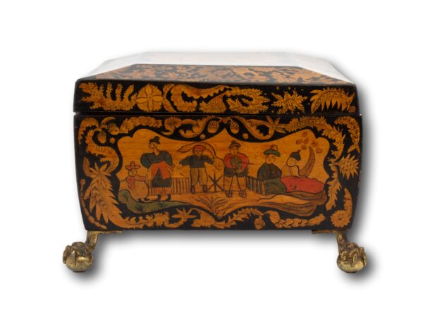 Side of the Regency Penwork Sewing Box