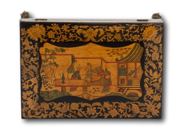 Lid of the Regency Penwork Sewing Box