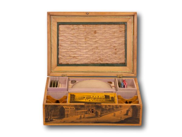 Front overview of the Spa Sewing Box with the lid up