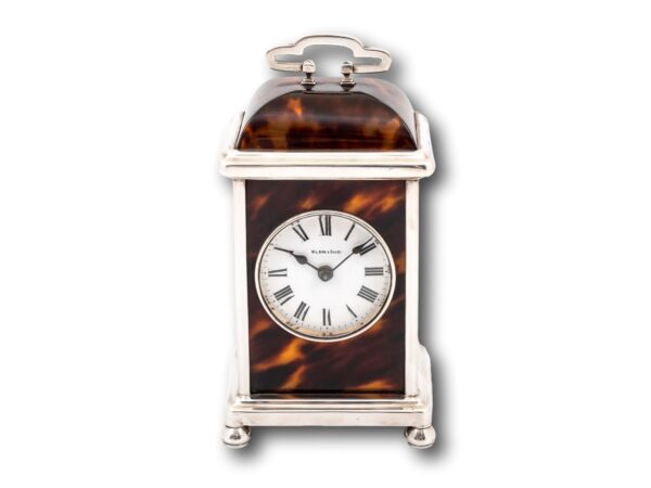 Front overview of the Tortoiseshell & Silver Carriage Clock
