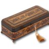 Front overview of the Tunbridge Ware Musical Jewellery Box with the key fitted