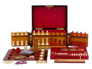 Front of the Feathered Burr Walnut Games Compendium with the contents removed