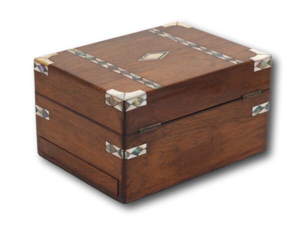 REra] Rear overview of the Rosewood and Mother of Pearl Jewellery Box