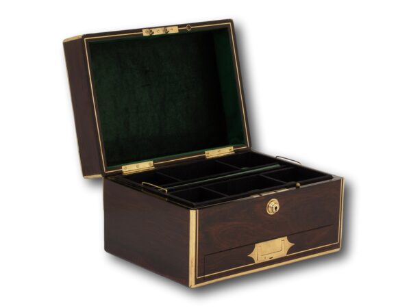 Front overview of the Antique Rosewood Jewellery Box with the lid up