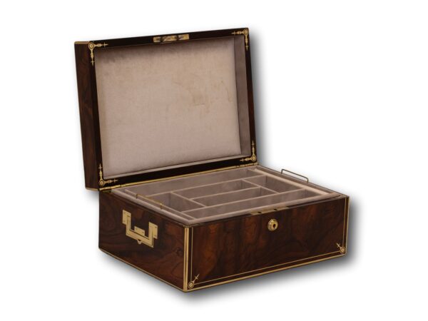 Front overview of the Antique Rosewood Jewellery Box by Edwards with the lid up