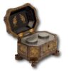 Front overview of the Chinese Export Lacquer Tea Chest with the lid up