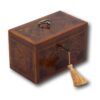 Front overview of the Antique Mahogany Tea Chest with the key fitted