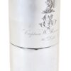 Close up of the engraving to the front of the Novelty Silver Plate Telescope Flask