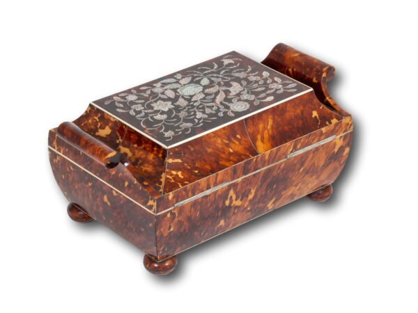 Rear overview of the Tortoiseshell and Mother of Pearl Sewing Box