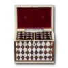 Front of the Tortoiseshell and Mother of Pearl Harlequin Tea Caddy with the lid up