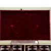 Close up of the inner lining in the Tortoiseshell and Mother of Pearl Harlequin Tea Caddy
