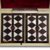 Close up of the lids in the Tortoiseshell and Mother of Pearl Harlequin Tea Caddy