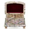 Front of the Mother of Pearl Bow Fronted Tea Caddy with the lid up