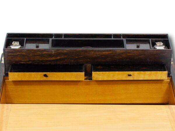 View of the secret compartment drawers in the Coromandel Harlequin Writing Box Austin