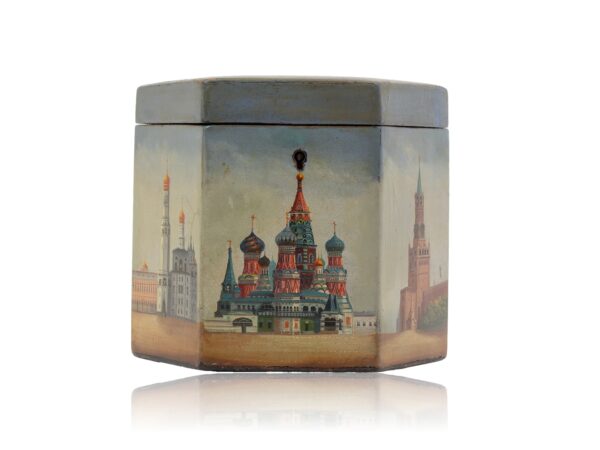 Side overview of the Russian Papier Mache Tea Caddy
