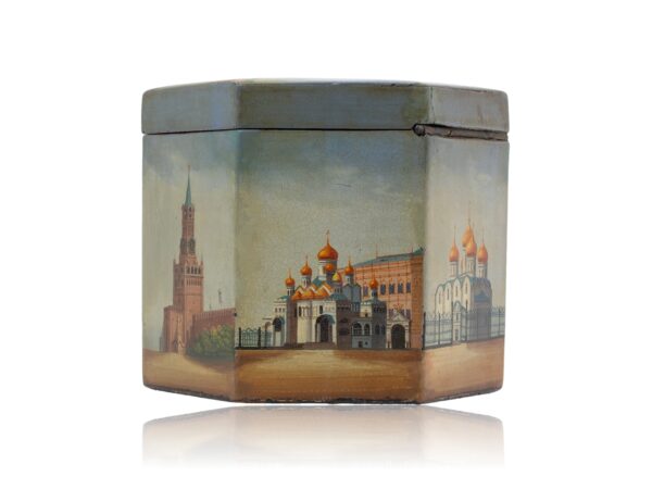 Side overview of the Russian Papier Mache Tea Caddy